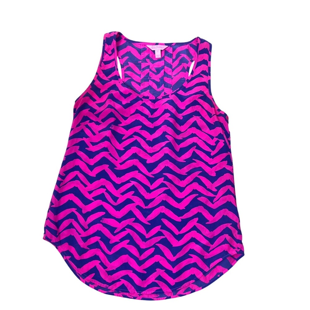 Lilly Pulitzer Pink Purple Silk Chevron Tank Top Blouse Women's Small Got Lucky